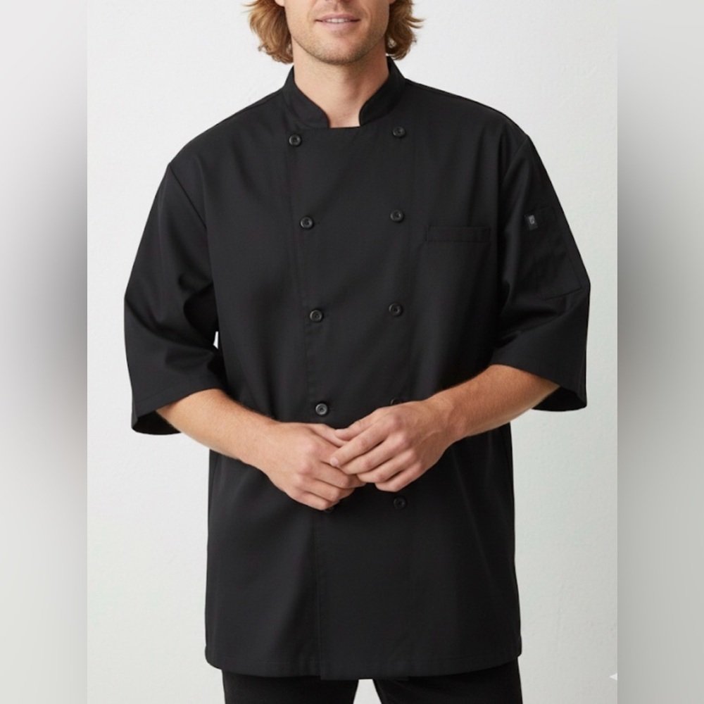 NWT Chef Works Mens Black Avignon‎ Double Breasted Bistro Chefs Coat Size XL